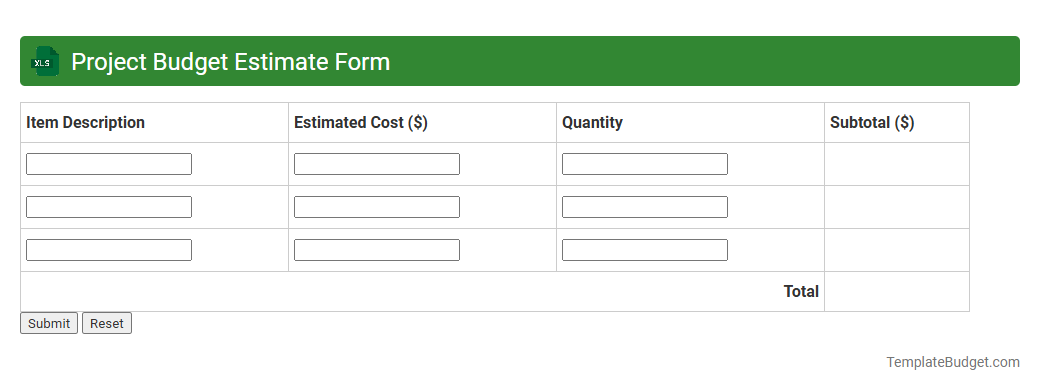 Project Budget Estimate Form