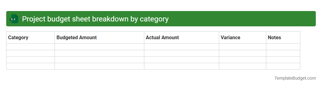 Project budget sheet breakdown by category