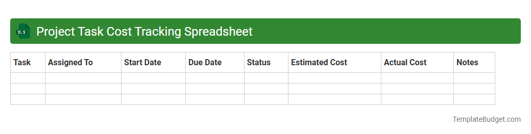 Project Task Cost Tracking Spreadsheet