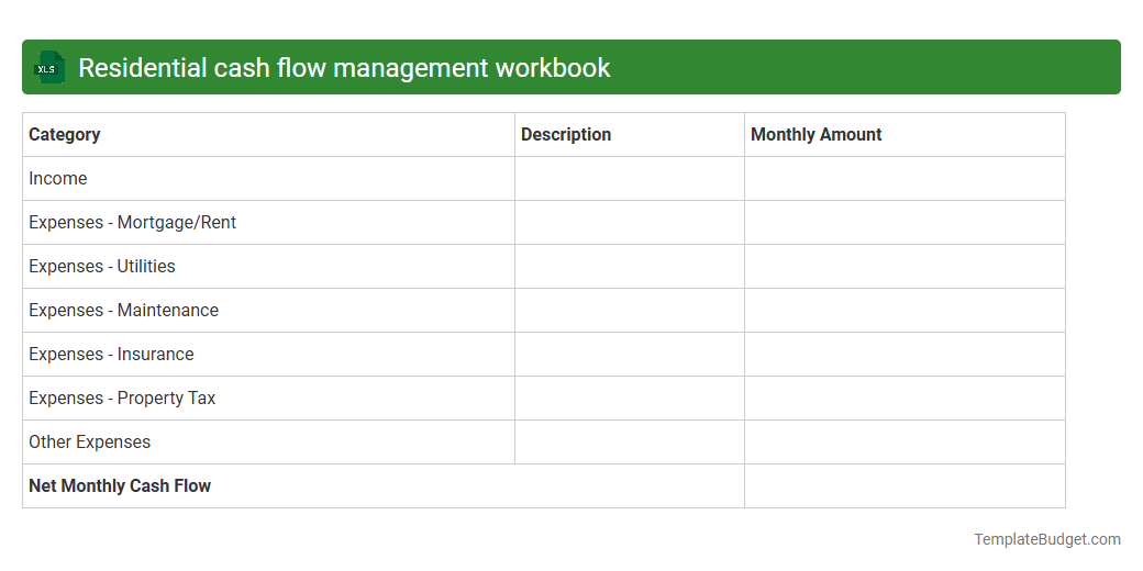 Residential cash flow management workbook