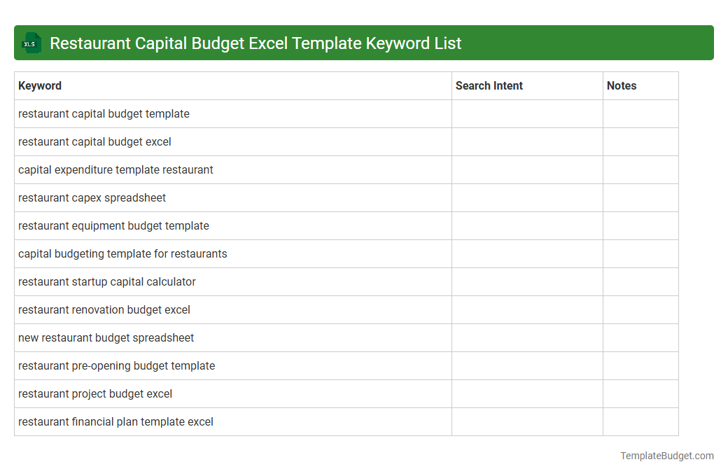 Restaurant Capital Budget Excel Template Keyword List