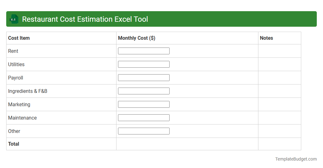 Restaurant Cost Estimation Excel Tool
