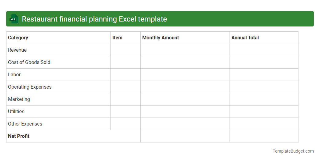 Restaurant financial planning Excel template