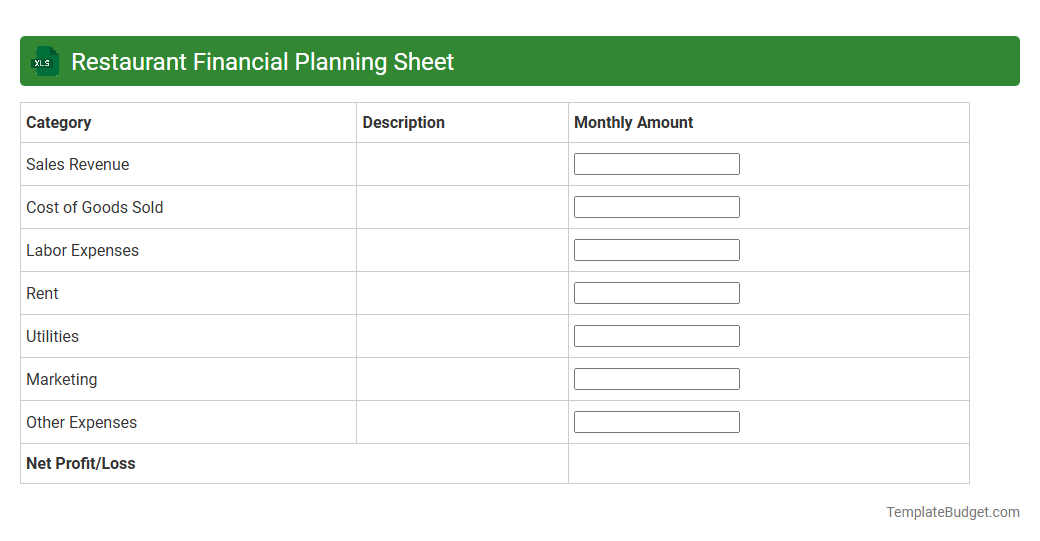 Restaurant Financial Planning Sheet
