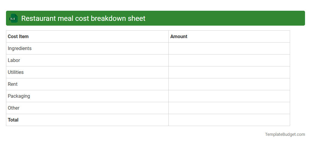 Restaurant meal cost breakdown sheet