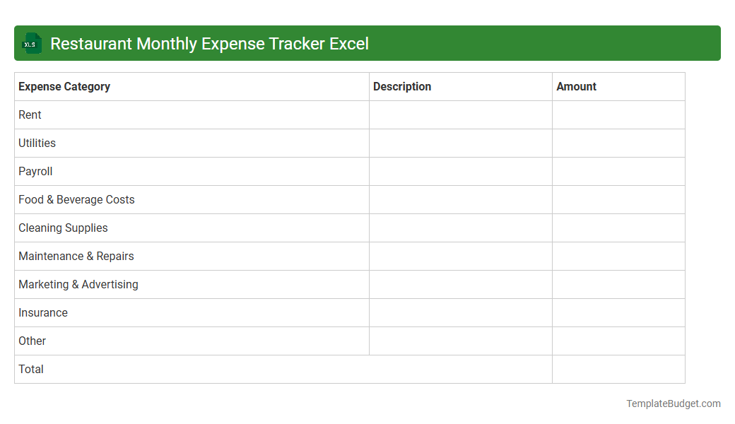 Restaurant Monthly Expense Tracker Excel