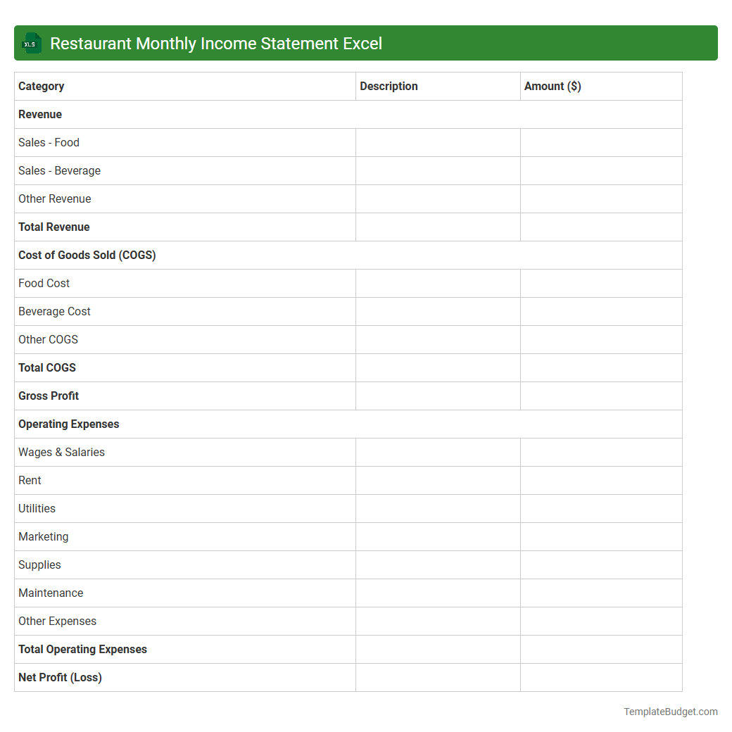 Restaurant Monthly Income Statement Excel