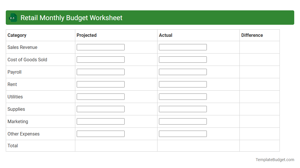 Retail Monthly Budget Worksheet