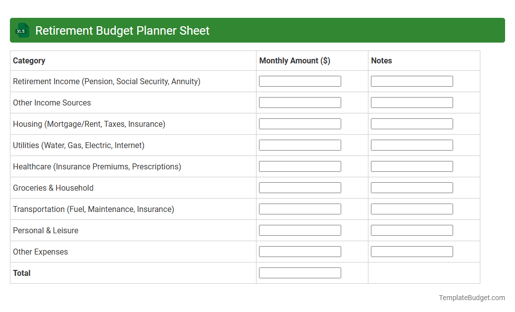 Retirement Budget Planner Sheet