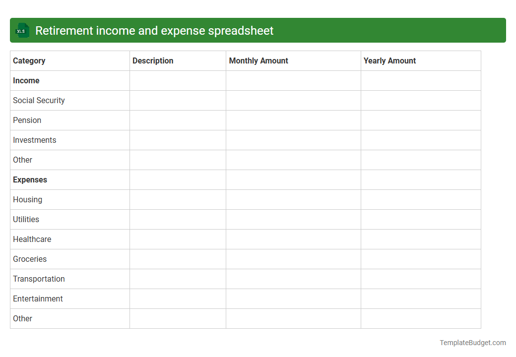 Retirement income and expense spreadsheet
