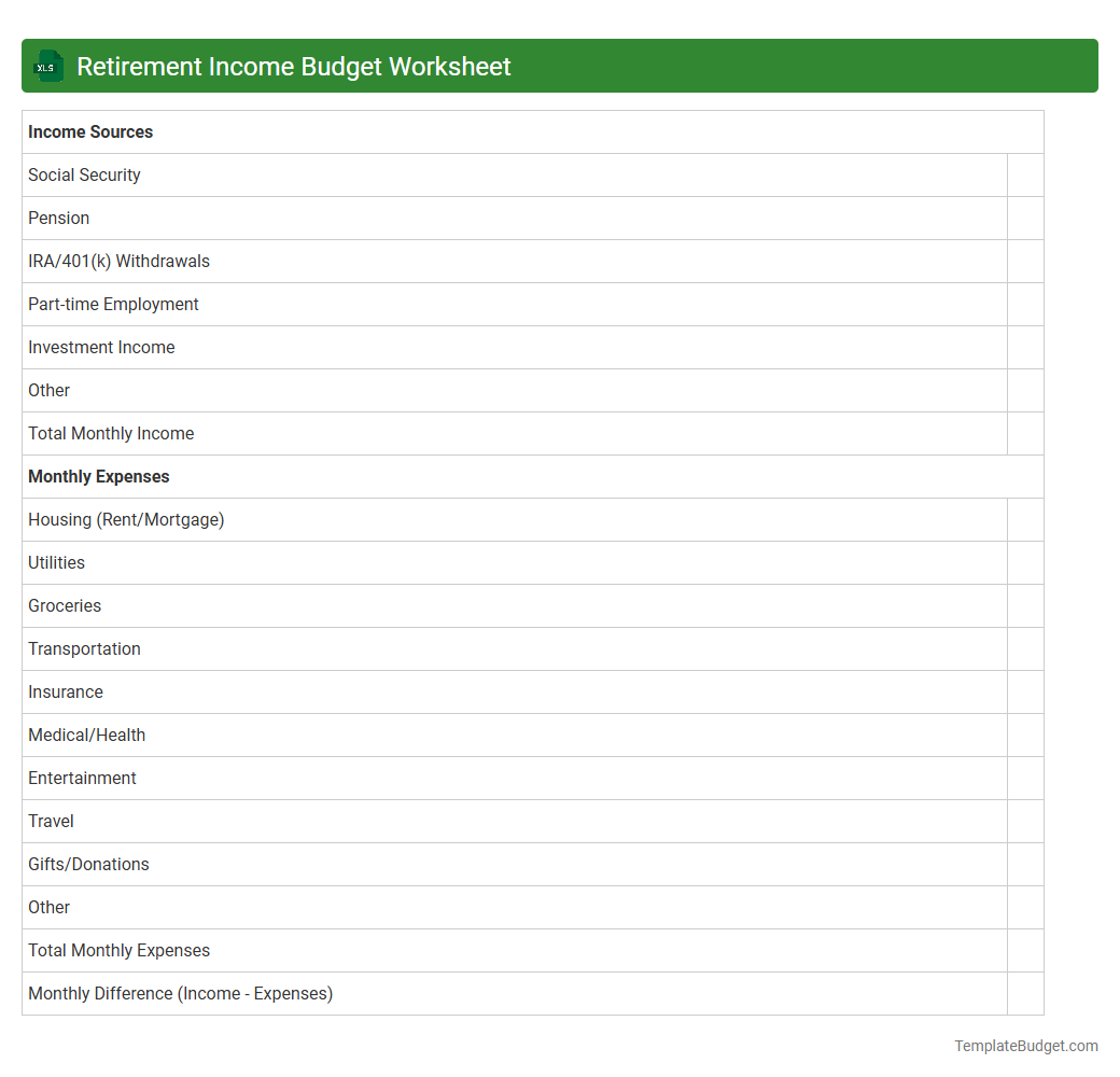 Retirement Income Budget Worksheet
