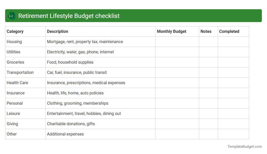 Retirement Lifestyle Budget checklist