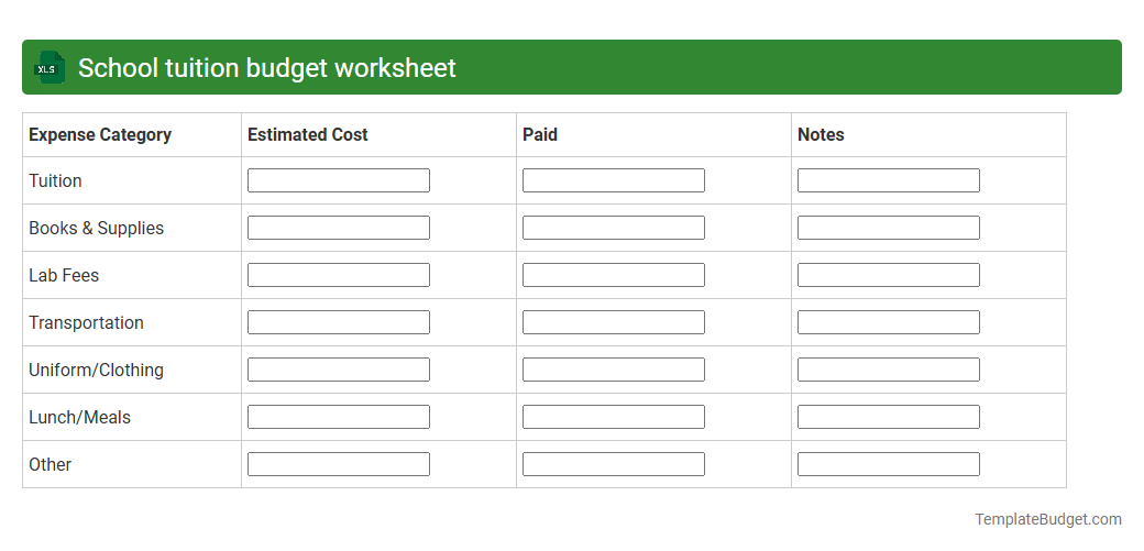School tuition budget worksheet