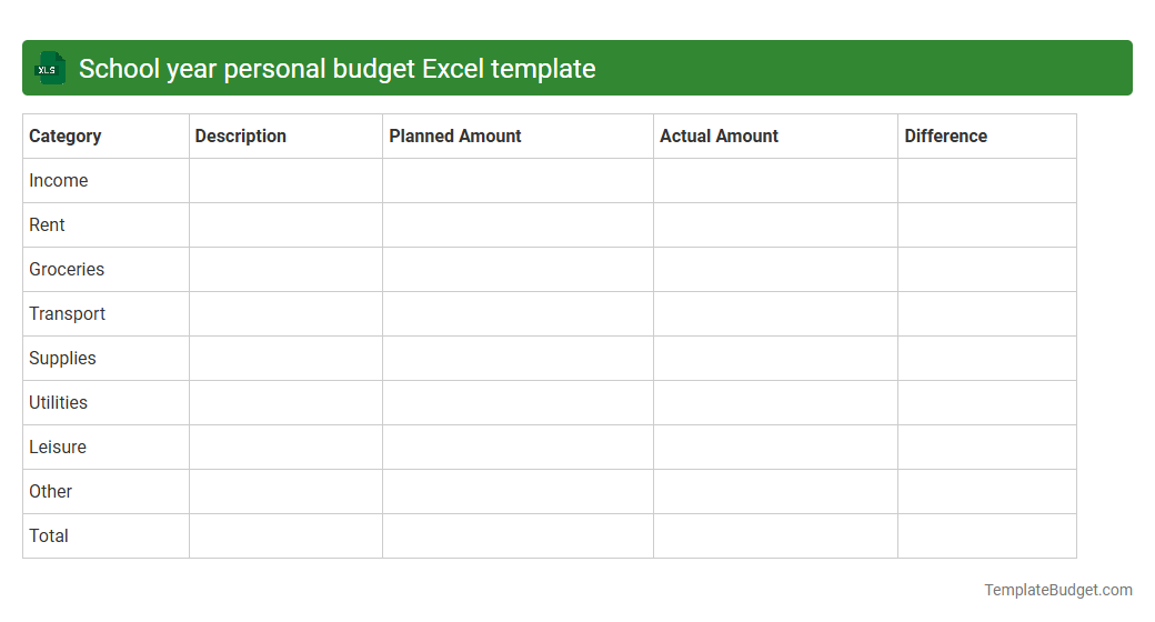 School year personal budget Excel template