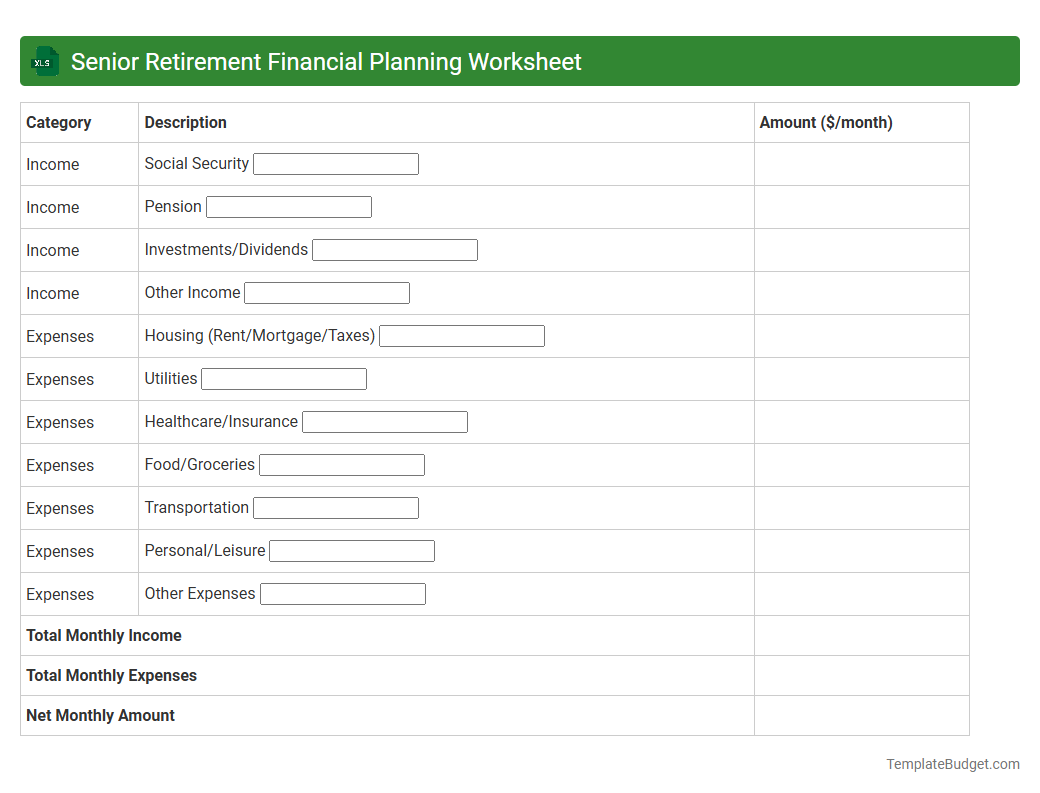 Senior Retirement Financial Planning Worksheet