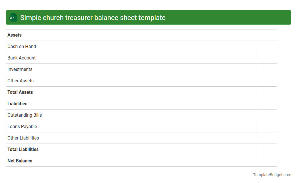Simple church treasurer balance sheet template