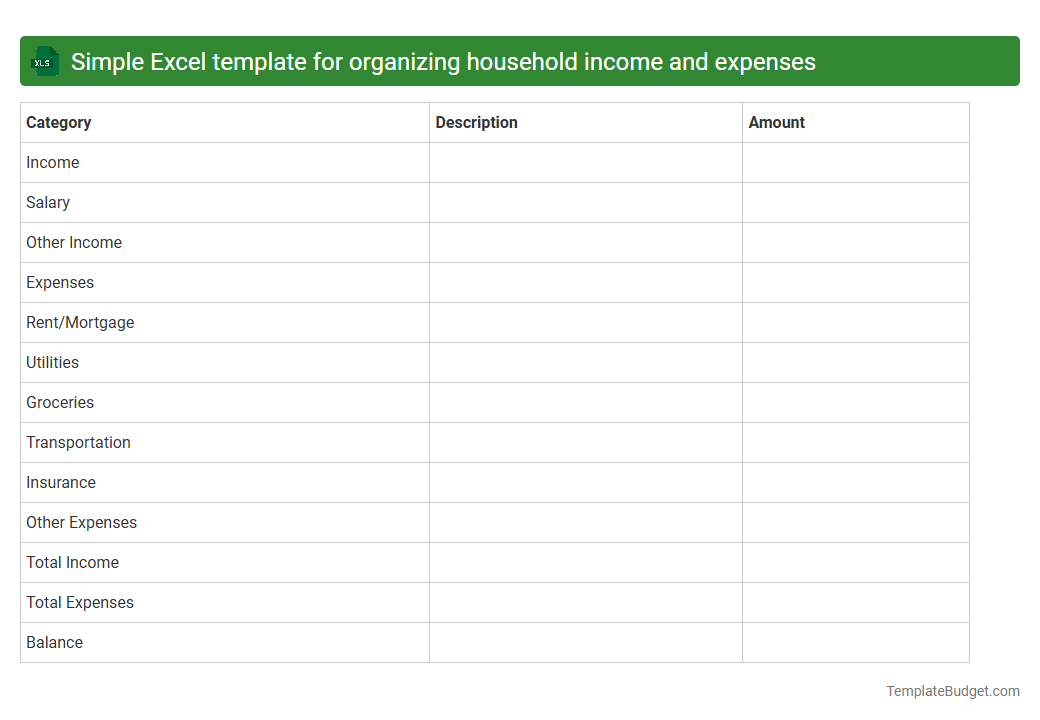 Simple Excel template for organizing household income and expenses