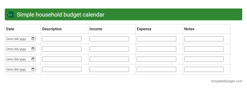Simple household budget calendar