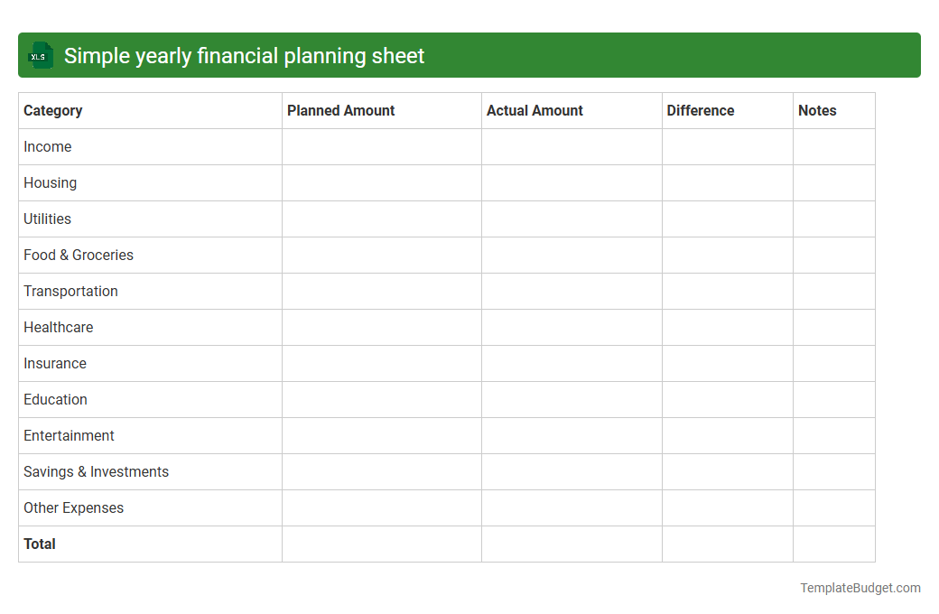 Simple yearly financial planning sheet