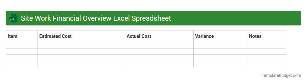 Site Work Financial Overview Excel Spreadsheet