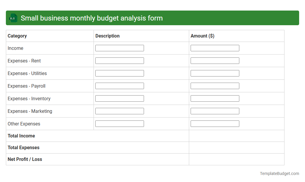 Small business monthly budget analysis form