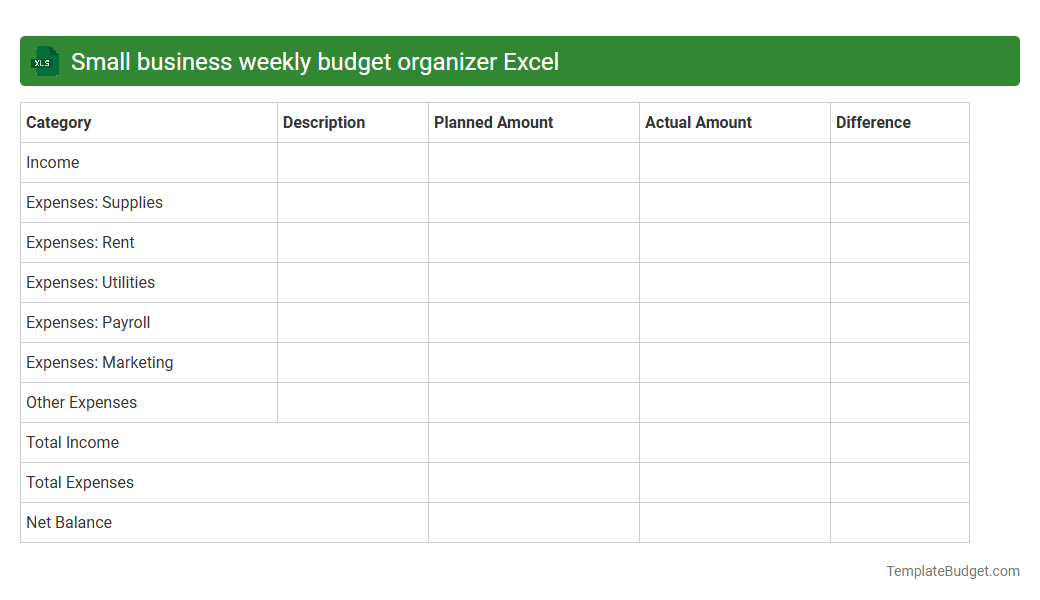 Small business weekly budget organizer Excel