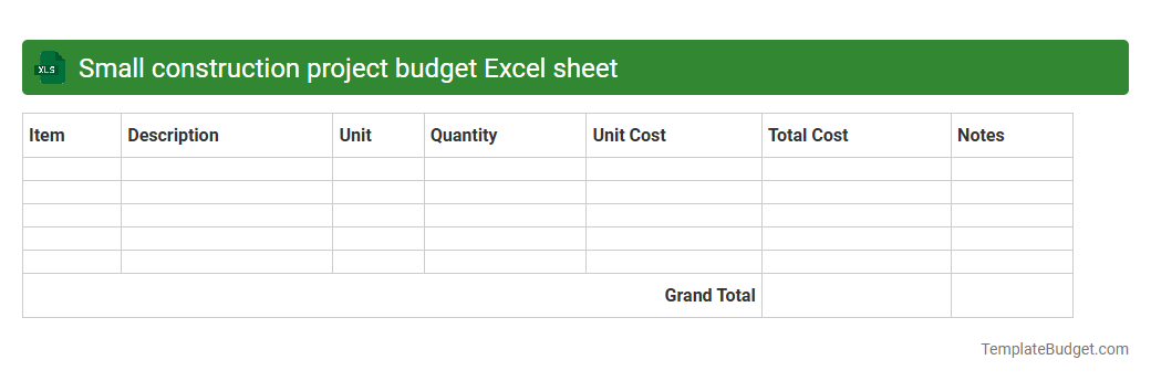 Small construction project budget Excel sheet