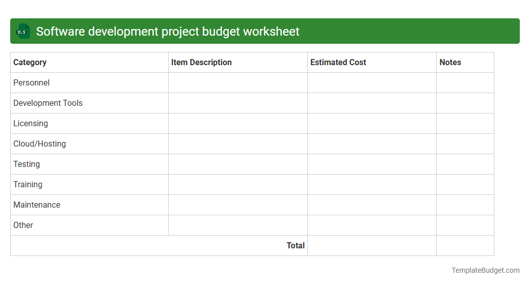 Software development project budget worksheet