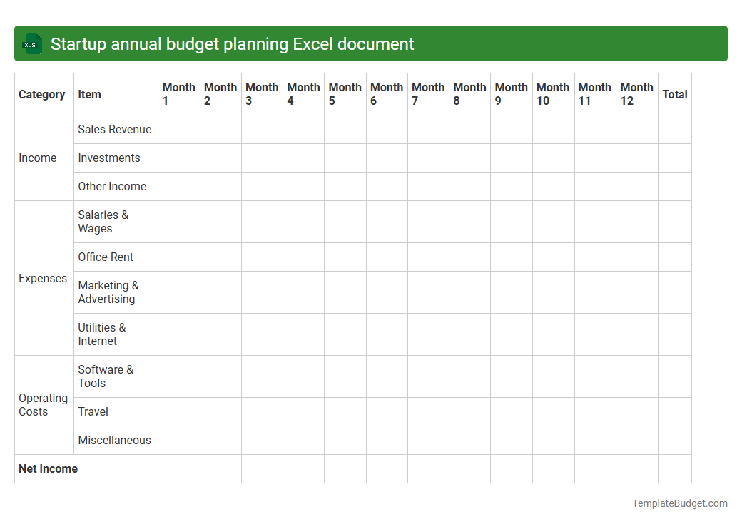 Startup annual budget planning Excel document