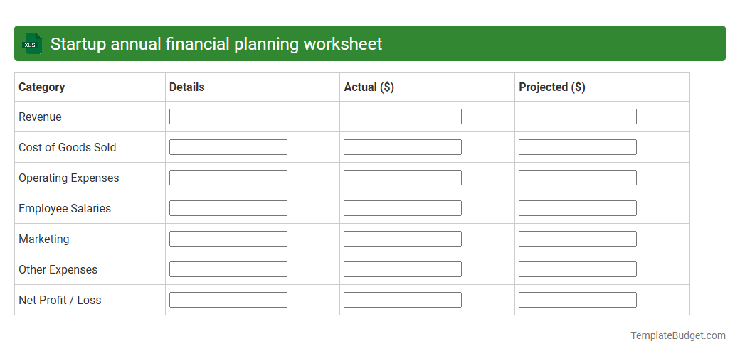 Startup annual financial planning worksheet