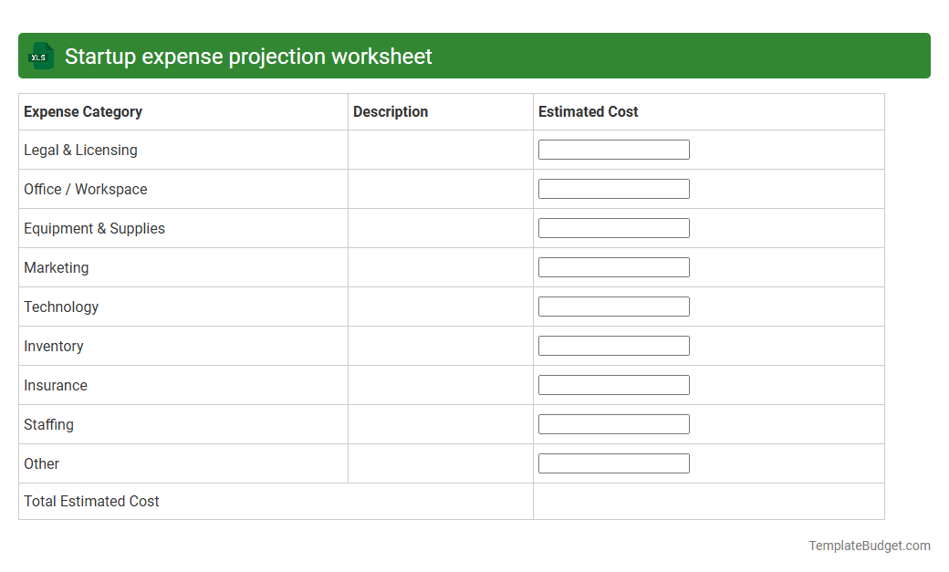 Startup expense projection worksheet