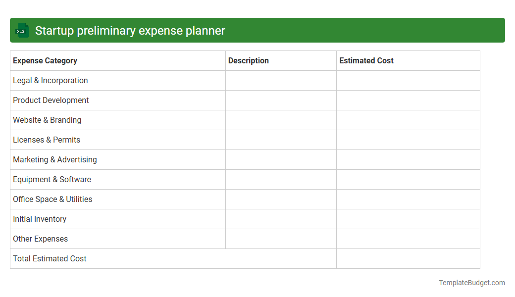 Startup preliminary expense planner