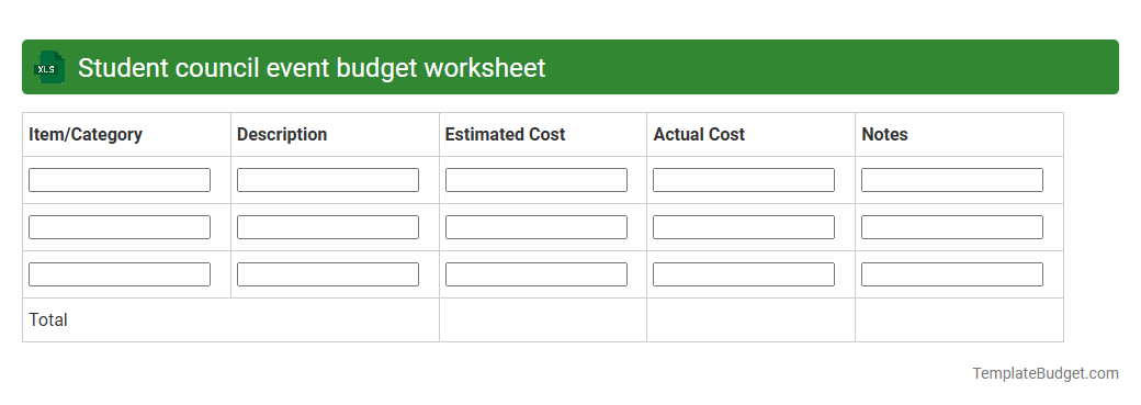 Student council event budget worksheet