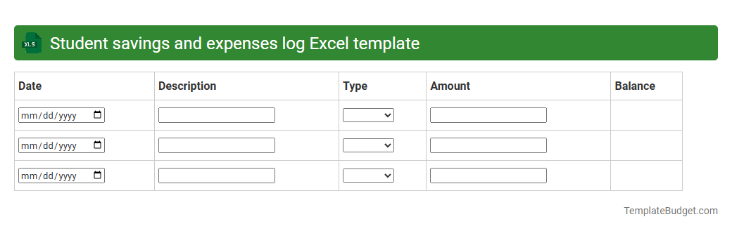Student savings and expenses log Excel template