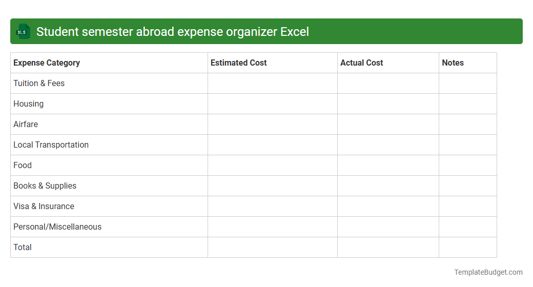 Student semester abroad expense organizer Excel