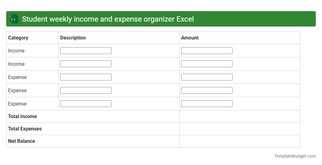 Student weekly income and expense organizer Excel