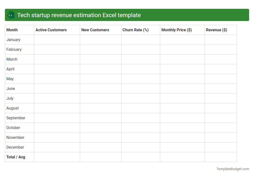 Tech startup revenue estimation Excel template