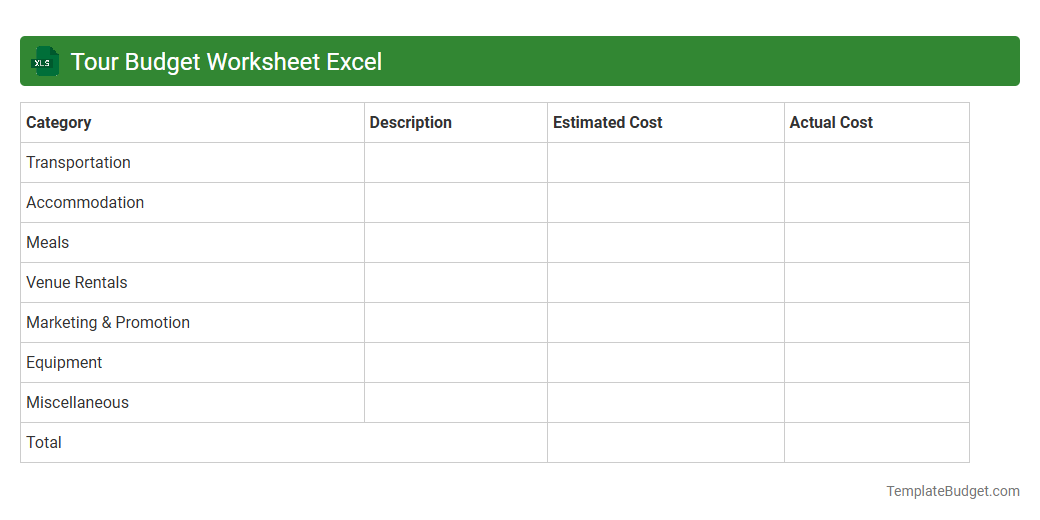 Tour Budget Worksheet Excel