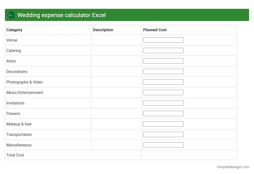 Wedding expense calculator Excel