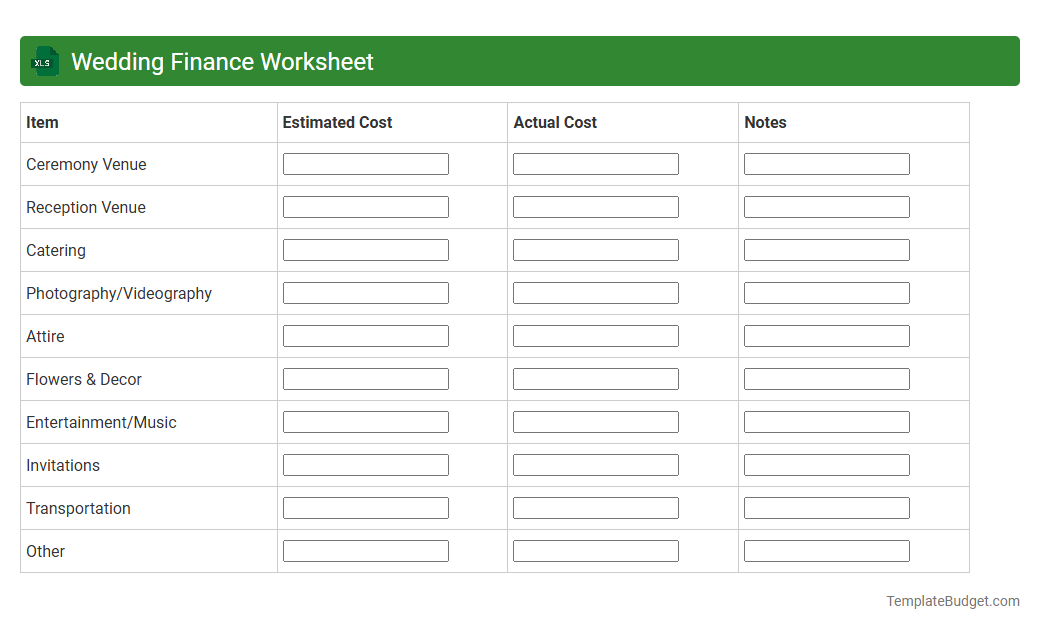 Wedding Finance Worksheet
