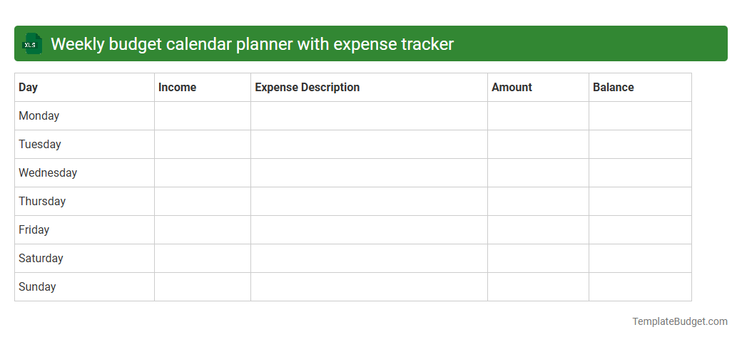 Weekly budget calendar planner with expense tracker