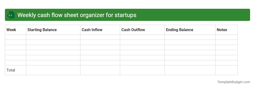 Weekly cash flow sheet organizer for startups