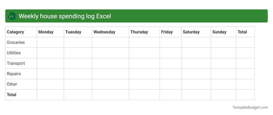 Weekly house spending log Excel