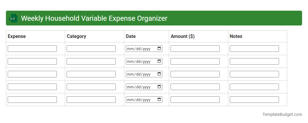 Weekly Household Variable Expense Organizer