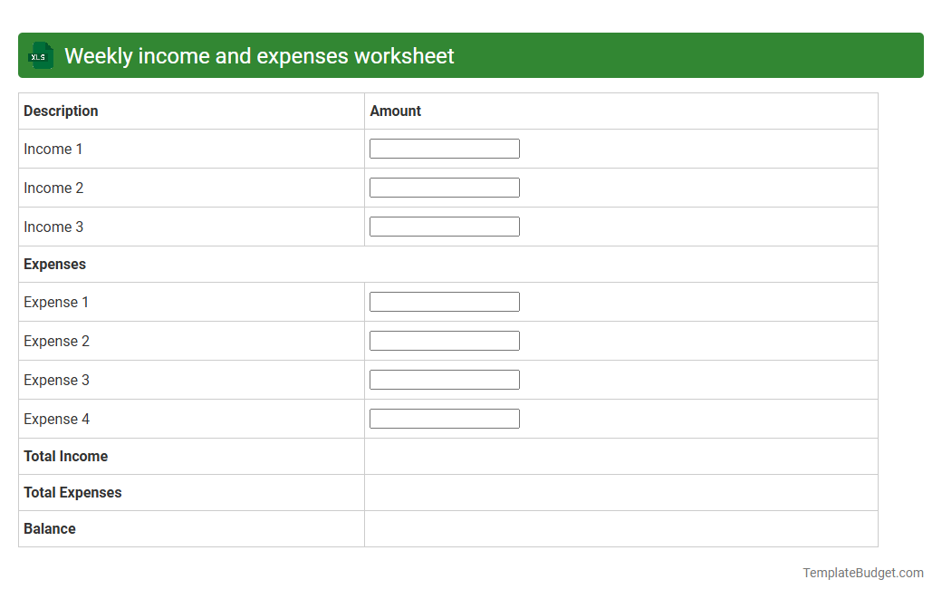 Weekly income and expenses worksheet