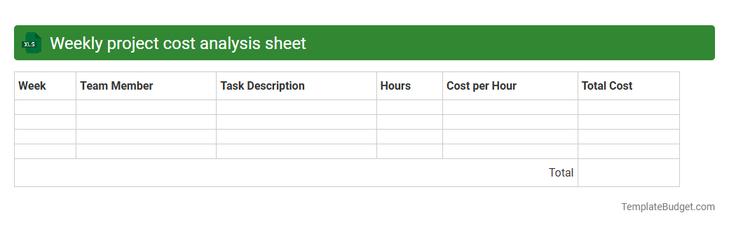 Weekly project cost analysis sheet