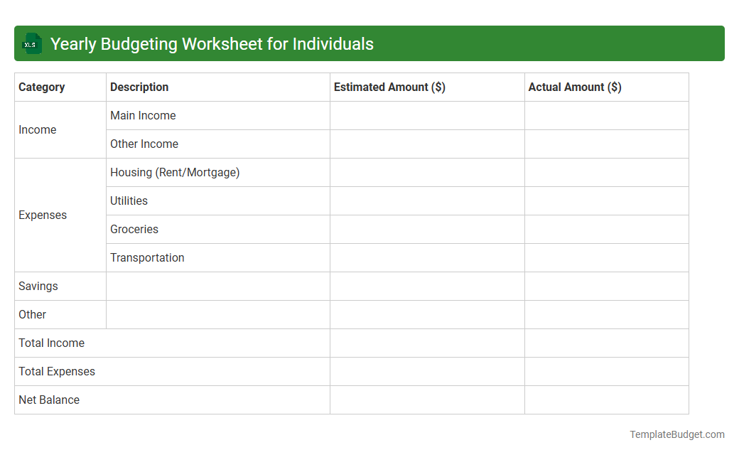 Yearly Budgeting Worksheet for Individuals