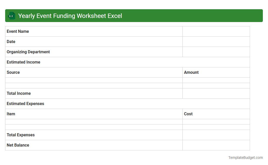 Yearly Event Funding Worksheet Excel