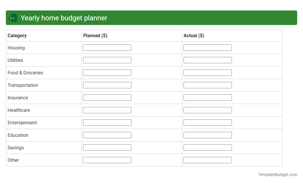 Yearly home budget planner