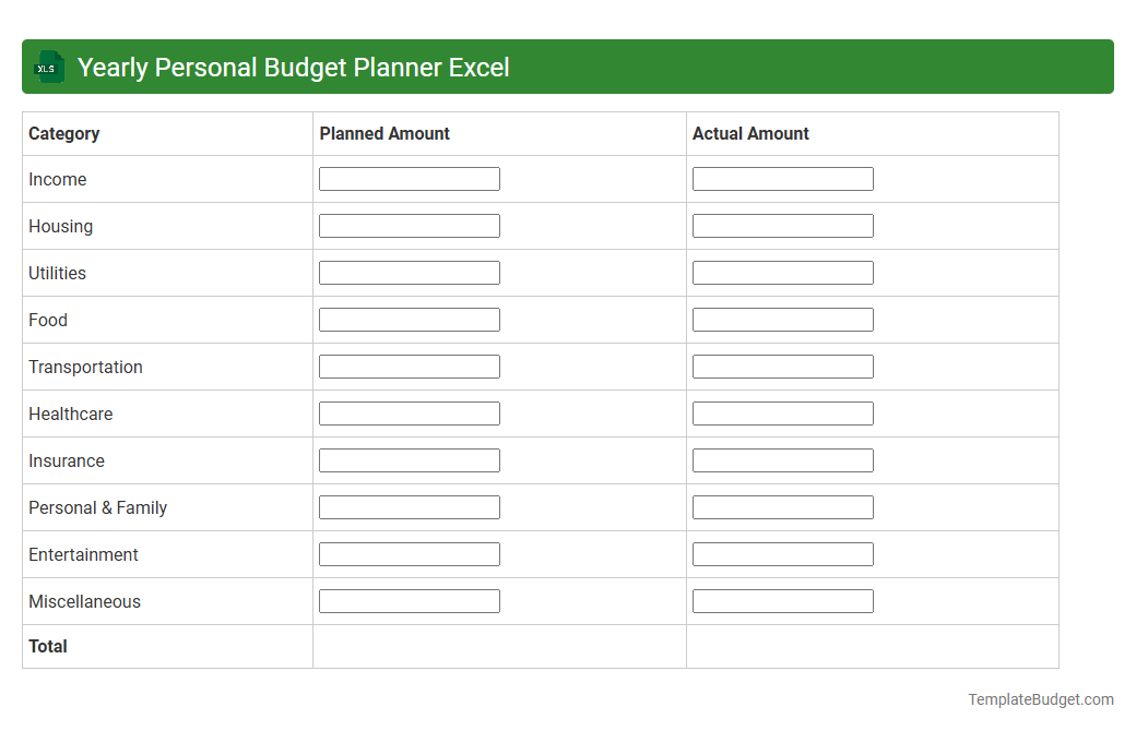 Yearly Personal Budget Planner Excel